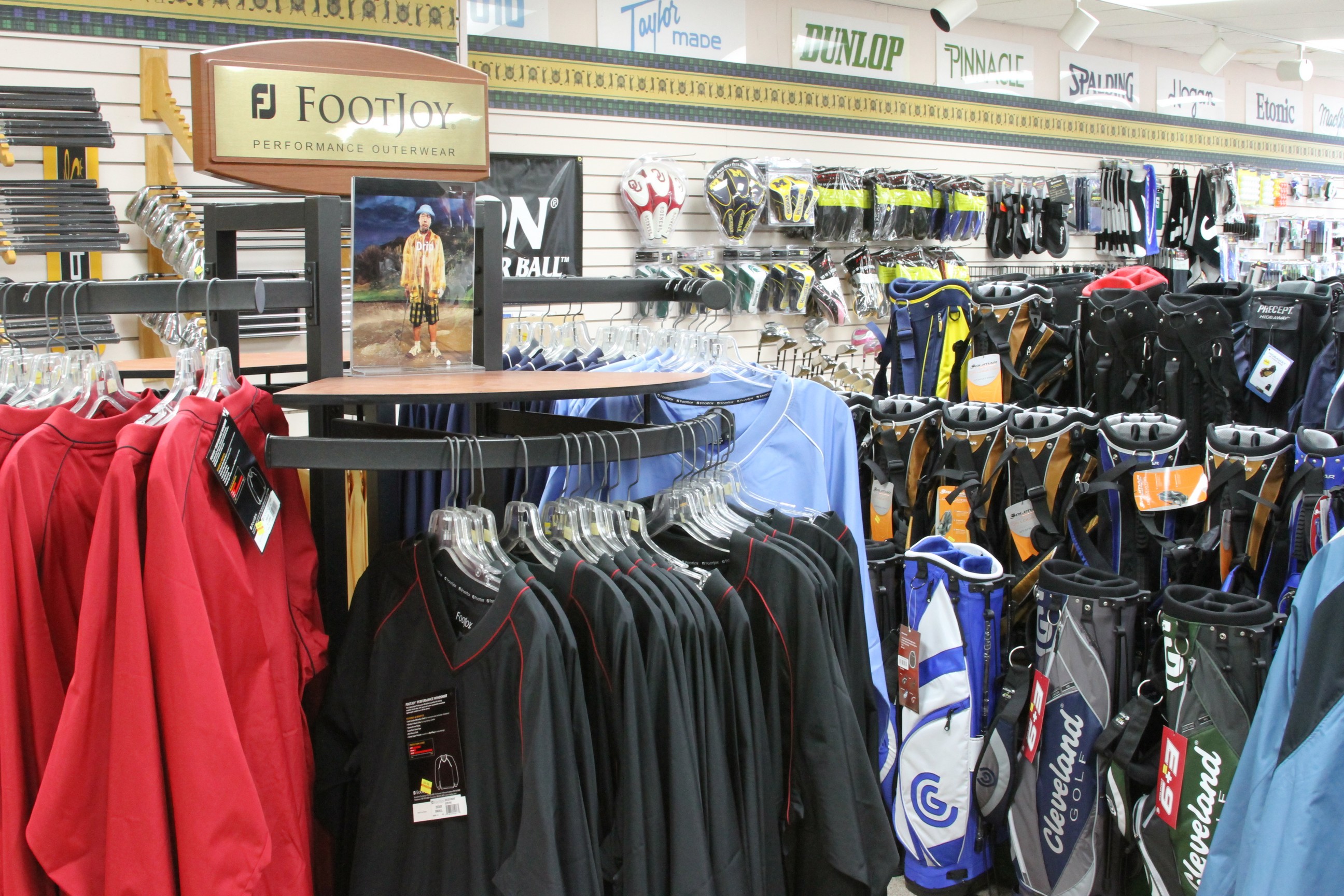 FootJoy golf apparel and clothing rack at Discount Golf, Royal Oak Michigan