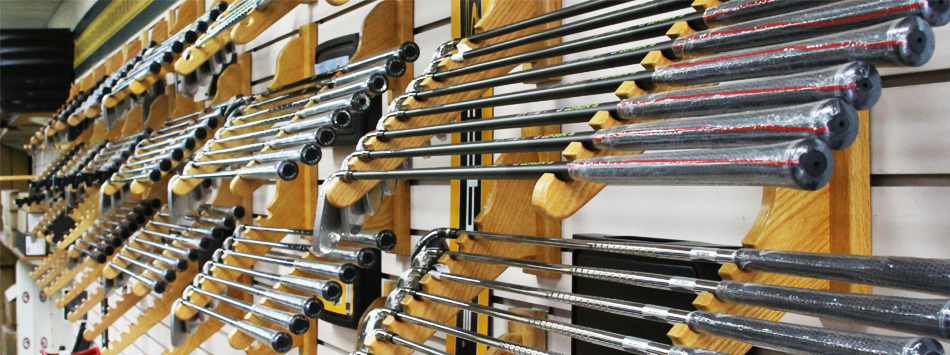 Repaired golf irons ready for pickup at Discount Golf in Royal Oak, Michigan